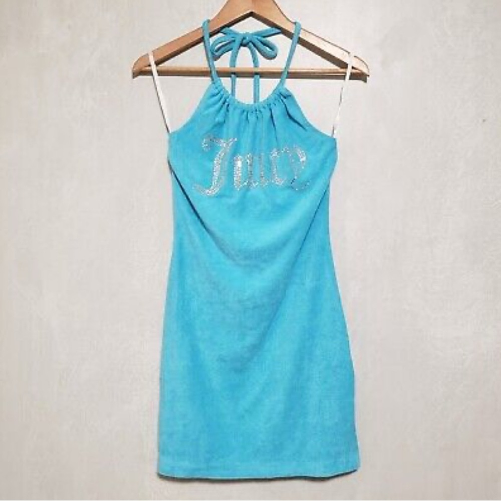 Juicy Couture Blue Terry Rhinestone (NWT Bling Logo Halter Dress